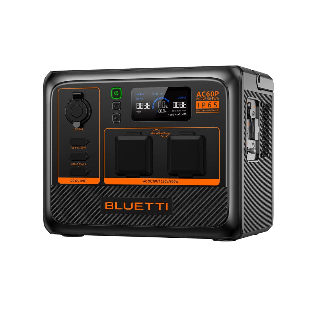 P-AC60P-US-GY-BL-010 Bluetti AC60P LiFePO4 Portable Power Station | 600W | 504Wh | 3000 Cycles | Solar Generator