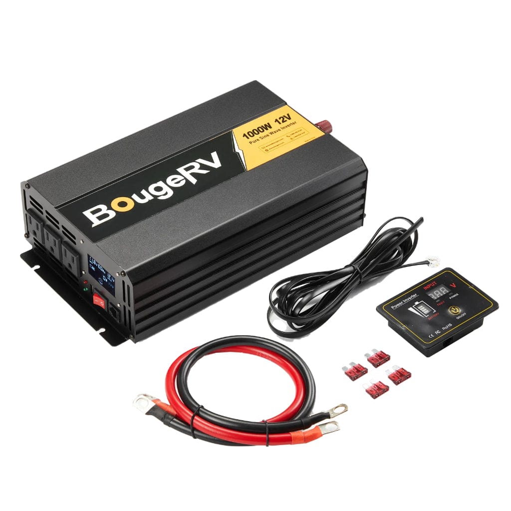 ISE173 BougeRV 1000W 12V Pure Sine Wave Inverter | Solar Inverter | Wired Remote Control | LCD Screen
