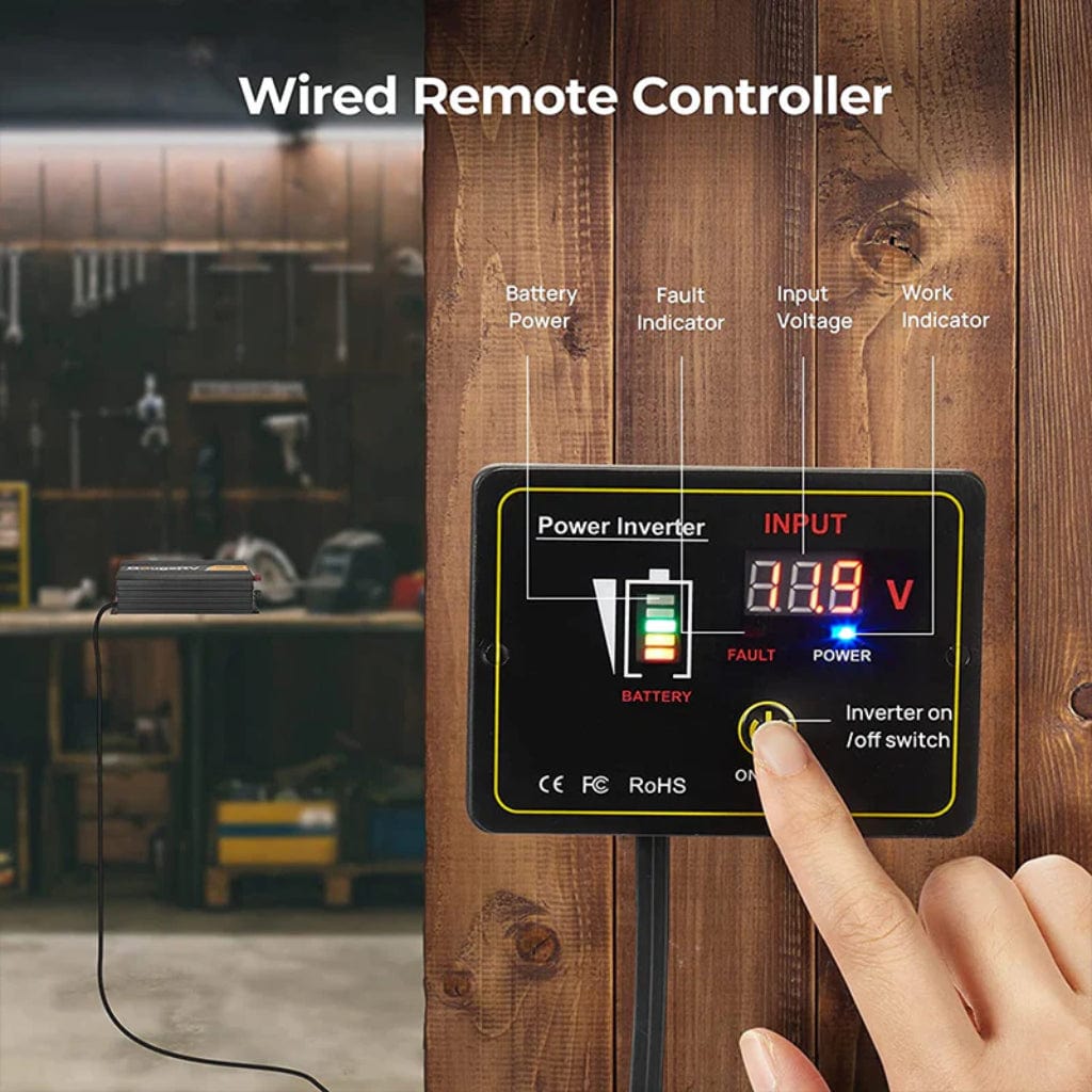 ISE173 BougeRV 1000W 12V Pure Sine Wave Inverter | Solar Inverter | Wired Remote Control | LCD Screen