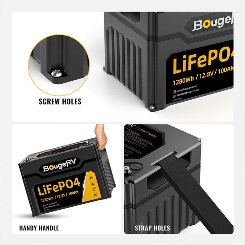 ISE176 BougeRV 12V 1280Wh 100Ah LiFePO4 Battery | IP65 Rated | 4000 Cycles | Solar Battery