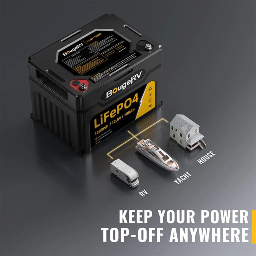 ISE176 BougeRV 12V 1280Wh 100Ah LiFePO4 Battery | IP65 Rated | 4000 Cycles | Solar Battery