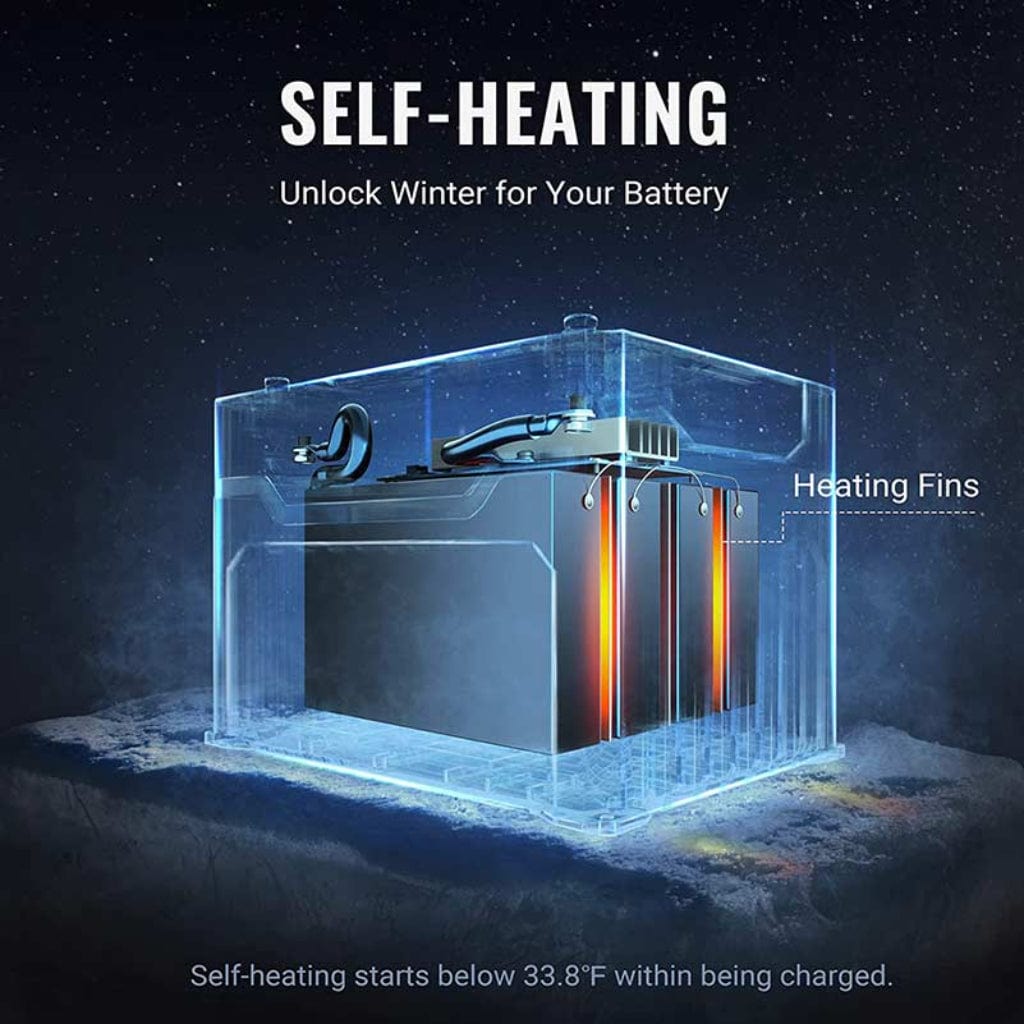 ISE144 BougeRV 12V 1280Wh 100Ah Self-Heating LiFePO4 Battery | IP65 Rated | 4000 Cycles | Solar Battery