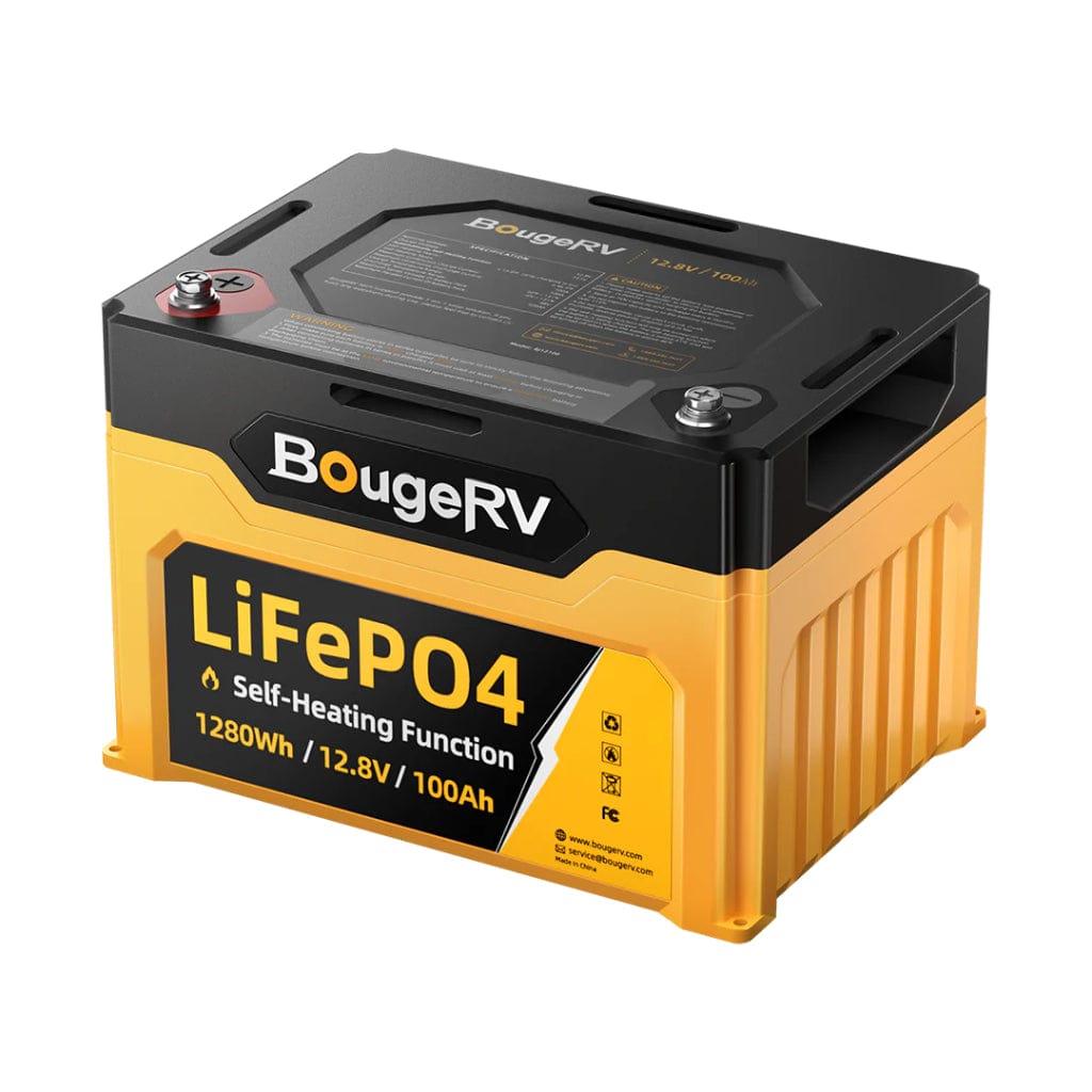 ISE144 BougeRV 12V 1280Wh 100Ah Self-Heating LiFePO4 Battery | IP65 Rated | 4000 Cycles | Solar Battery