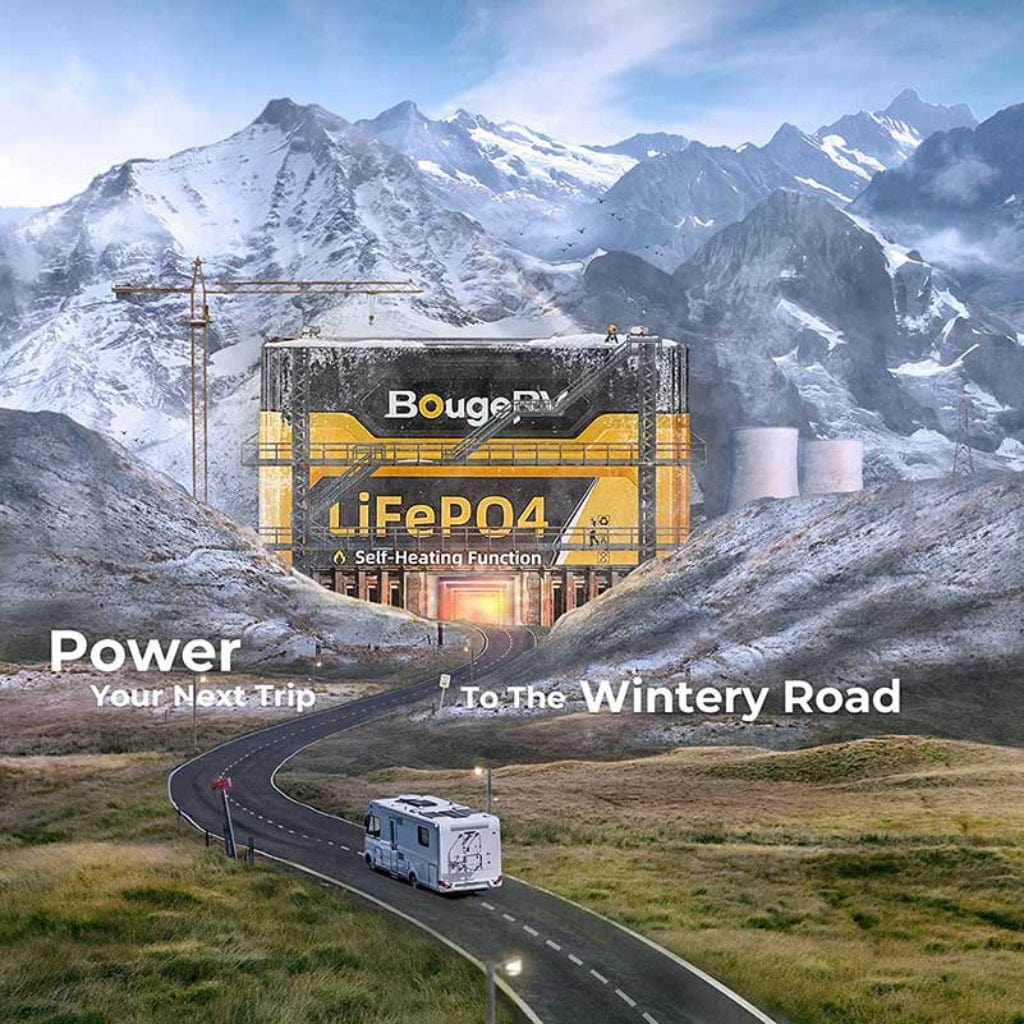 ISE144 BougeRV 12V 1280Wh 100Ah Self-Heating LiFePO4 Battery | IP65 Rated | 4000 Cycles | Solar Battery