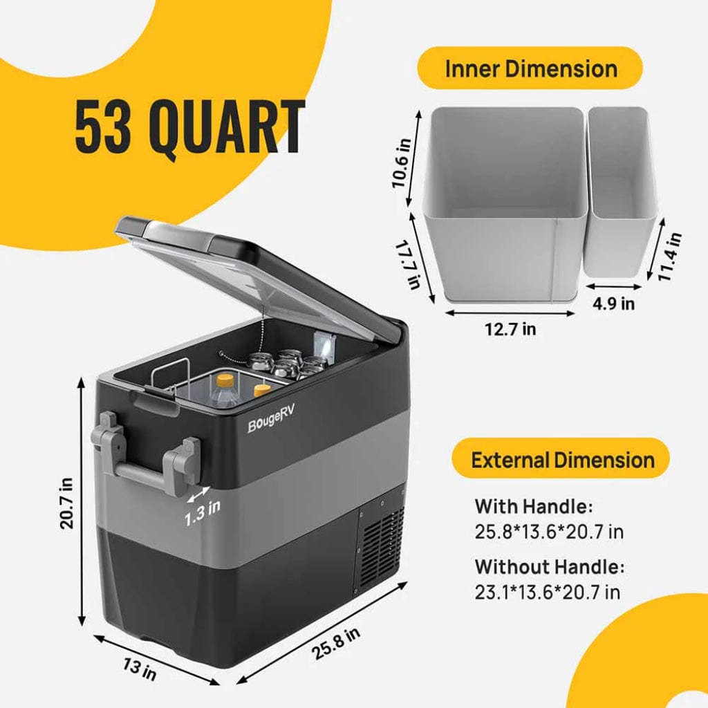 A3001-00702 BougeRV 12V 53 Quart (50L) Portable Refrigerator / Freezer | Fast Cooling | Travel Fridge