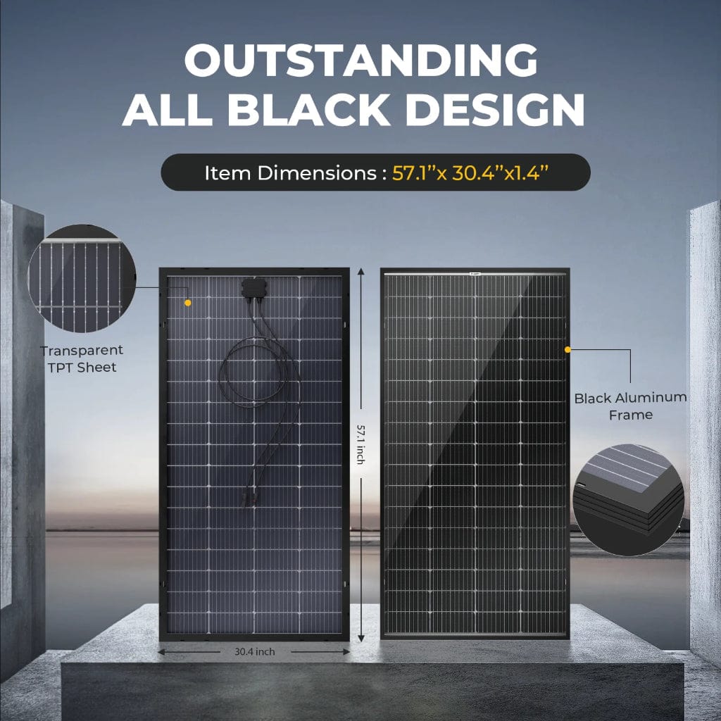 ISE206N BougeRV 200W 12V 10BB Mono Bifacial Solar Panel | CE & ETL Certified | Off Grid Solar Panel