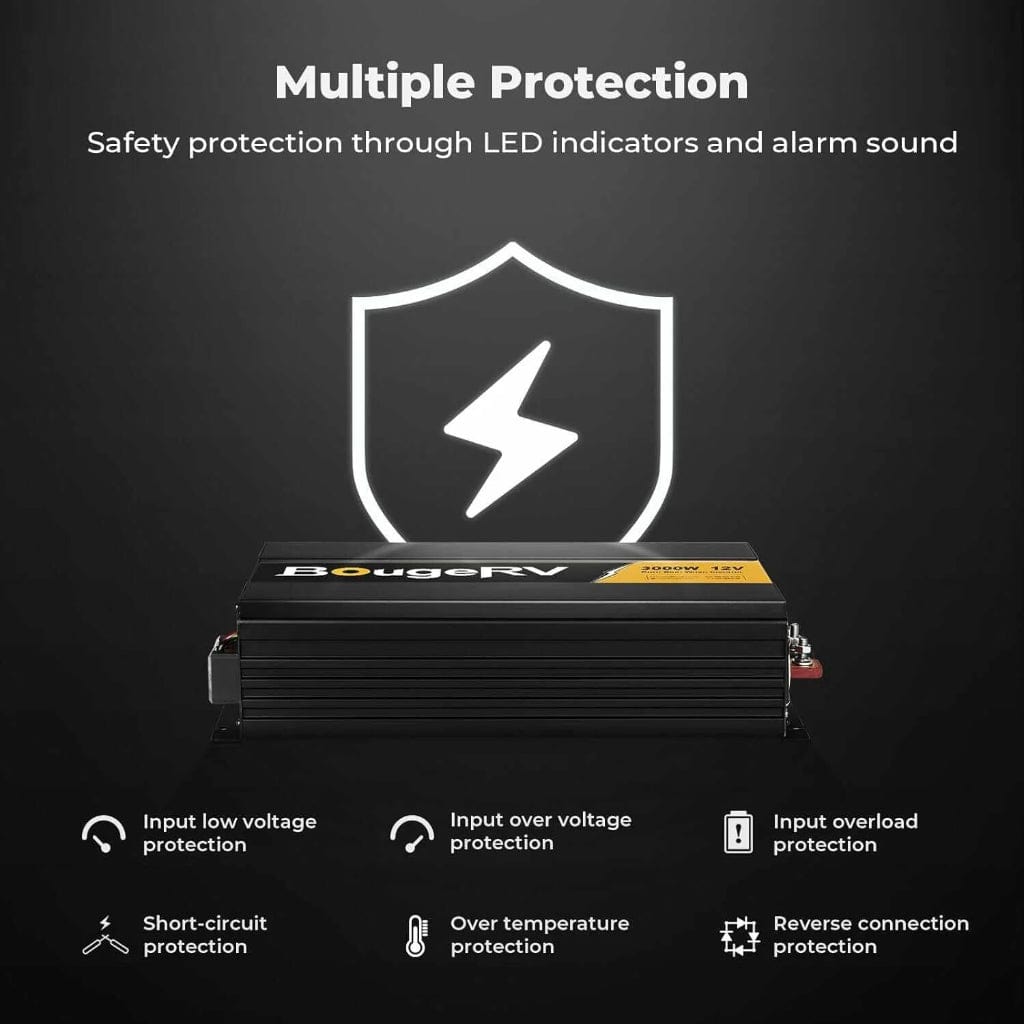 ISE175 BougeRV 3000W 12V Pure Sine Wave Inverter | Solar Inverter | Wired Remote Control | LCD Screen