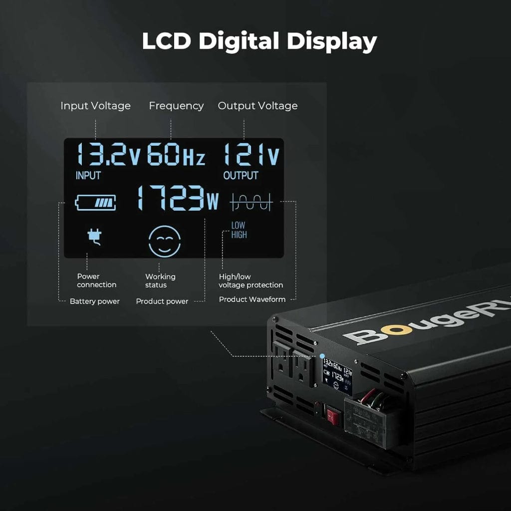 ISE175 BougeRV 3000W 12V Pure Sine Wave Inverter | Solar Inverter | Wired Remote Control | LCD Screen