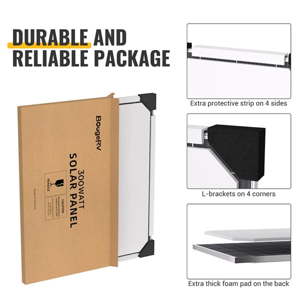 ISE162 BougeRV 300W 12V 10BB Mono Solar Panel | CE & ETL Certified | Off Grid Solar Panel