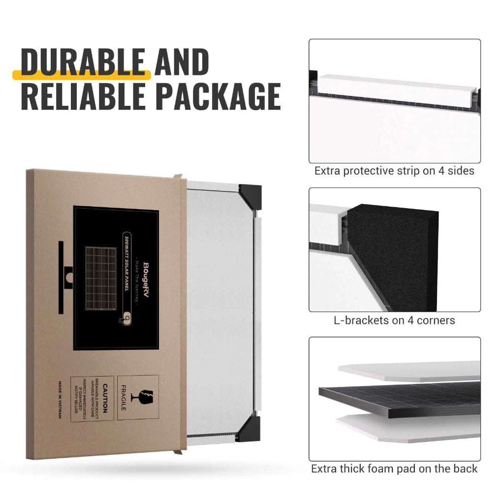 ISE239 BougeRV 300W 12V 12BB Mono Bifacial Solar Panel | CE & ETL Certified | Off Grid Solar Panel