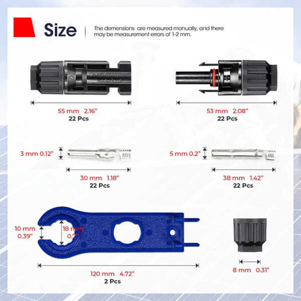 ISE019 BougeRV 44 PCS Solar Connector (Male/Female) with Spanners | IP67 Rated | MC4 Connectors