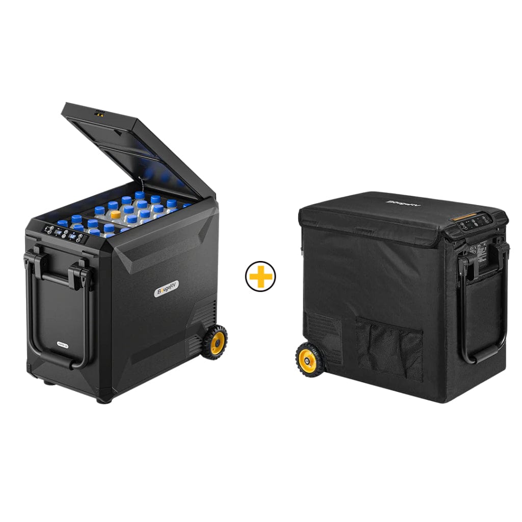 E0401-05105 BougeRV Aspen 50 Pro 53QT Dual Zone Wheeled 12V Portable Refrigerator | Fast Cooling | Camping Fridge