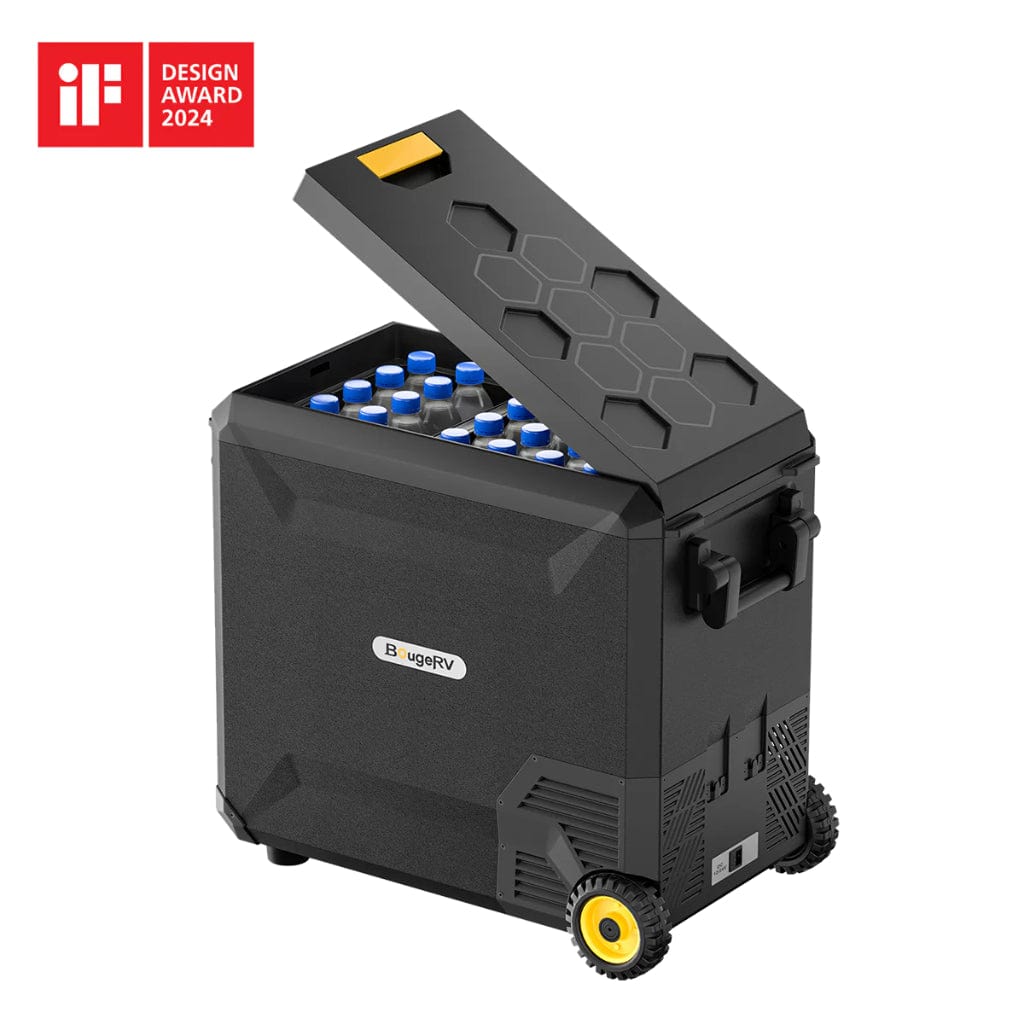 E0401-05105 BougeRV Aspen 50 Pro 53QT Dual Zone Wheeled 12V Portable Refrigerator | Fast Cooling | Camping Fridge