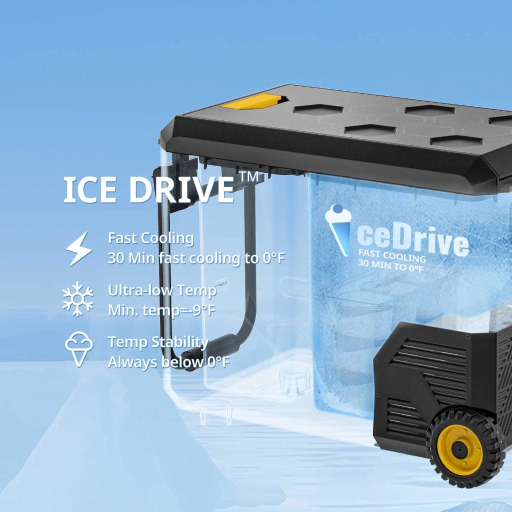 E0401-05105 BougeRV Aspen 50 Pro 53QT Dual Zone Wheeled 12V Portable Refrigerator | Fast Cooling | Camping Fridge