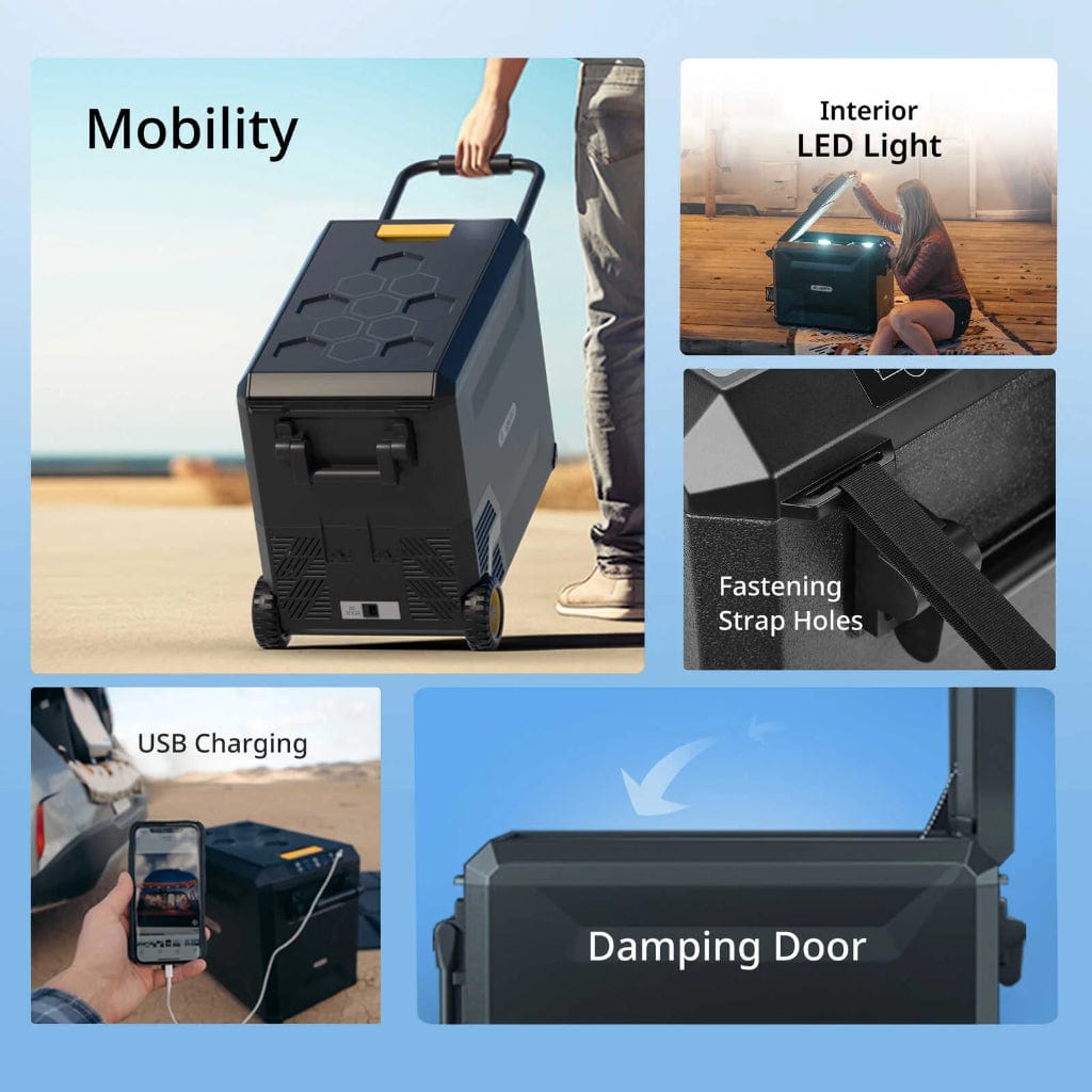 E0401-05105 BougeRV Aspen 50 Pro 53QT Dual Zone Wheeled 12V Portable Refrigerator | Fast Cooling | Camping Fridge