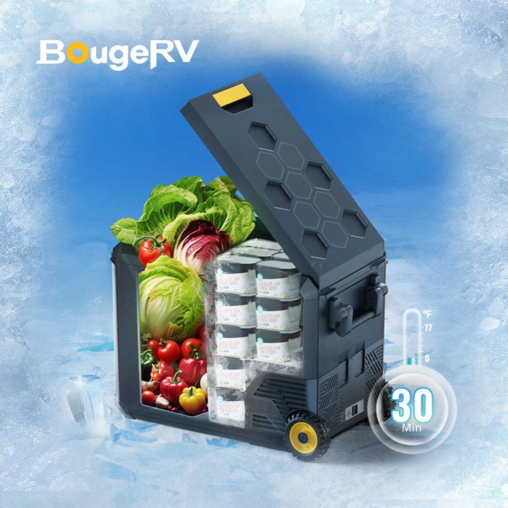 E0401-05105 BougeRV Aspen 50 Pro 53QT Dual Zone Wheeled 12V Portable Refrigerator | Fast Cooling | Camping Fridge