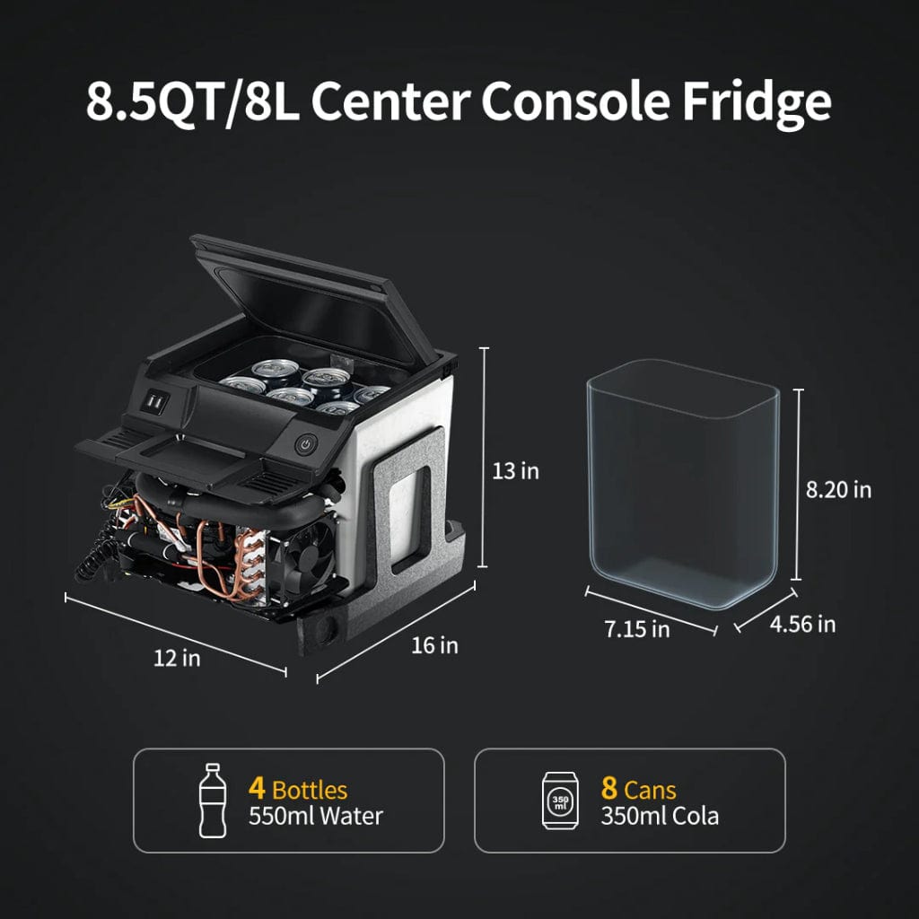 E0401-00810 BougeRV CR00810 Ford F-150 Center Console Refrigerator | 8.5Qt / 8L | Dual USB Port | Car Fridge