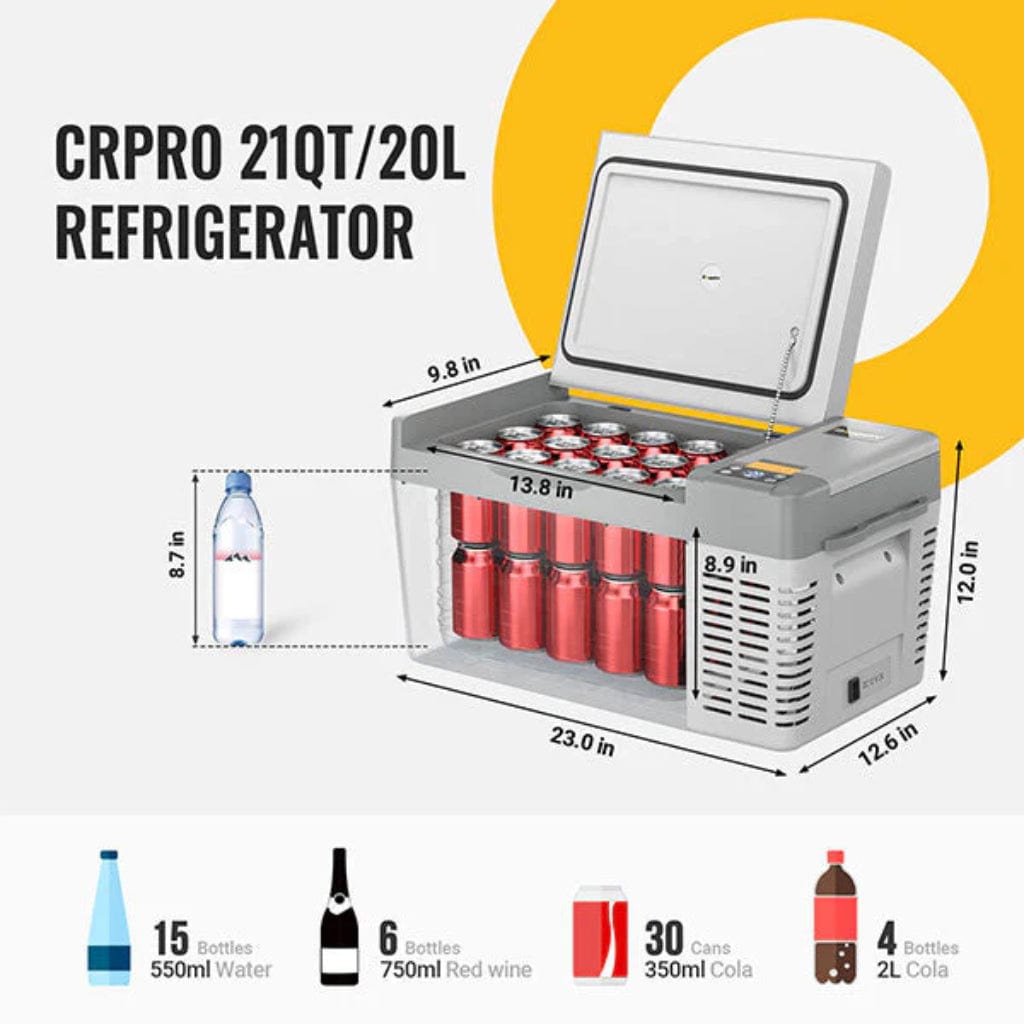 E0401-02003 BougeRV CRPRO20 21 Quart 12V Portable Car Fridge Freezer White | Fast Cooling | Camping Fridge
