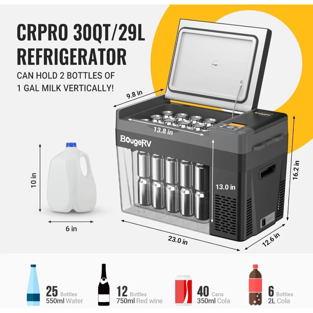 E0401-03003 BougeRV CRPRO30 30 Quart 12V Portable Car Fridge Freezer | Fast Cooling | Camping Fridge