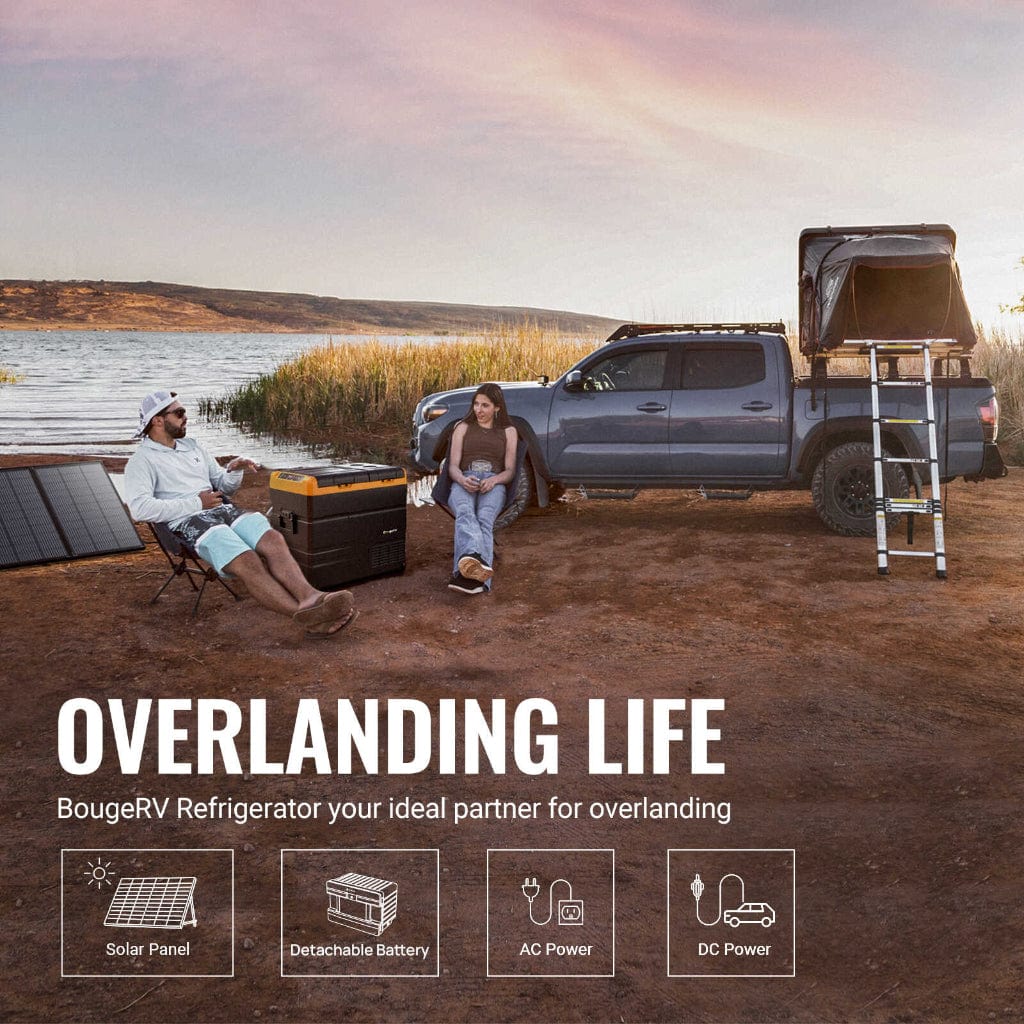 E0401-05517 BougeRV ED55 59 Quart 12 Volt Dual Zone Car Fridge Freezer | Solar Rechargeable | Portable Refrigerator