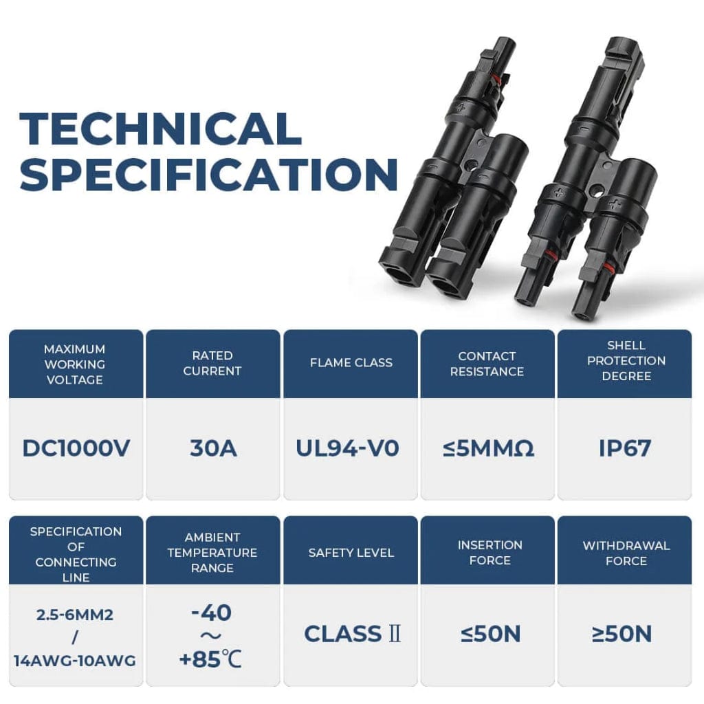 BougeRV Solar Branch Connectors Y Connector in Pair MMF+FFM Parallel Connection | IP67 Rated | MC4 Parallel Connectors