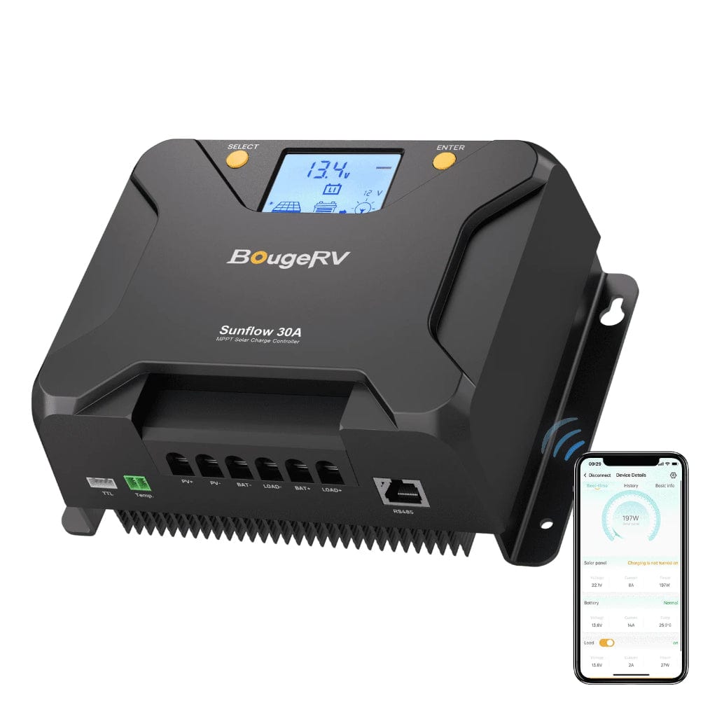 ISE217 BougeRV Sunflow 30A MPPT Solar Charge Controller 12V/24V | IP34 Rated | Mobile App Control