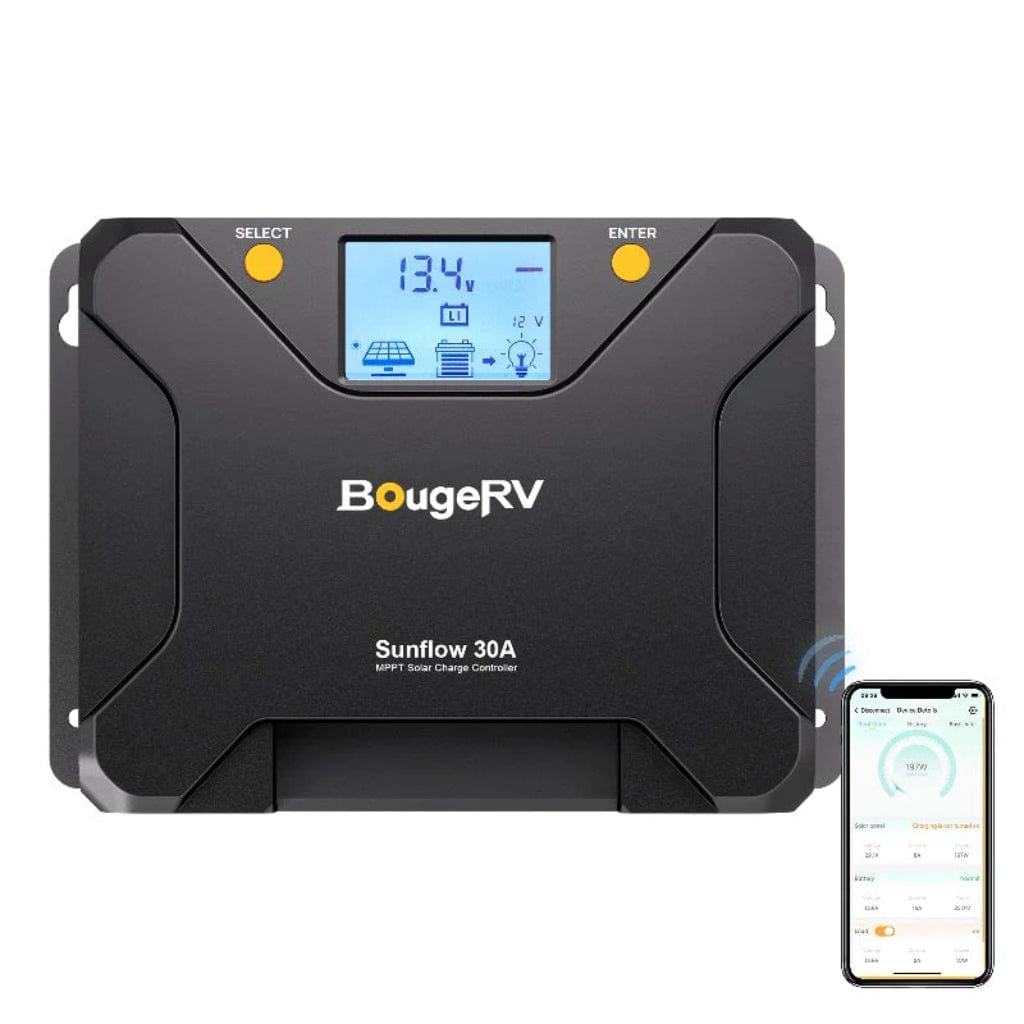 ISE217 BougeRV Sunflow 30A MPPT Solar Charge Controller 12V/24V | IP34 Rated | Mobile App Control