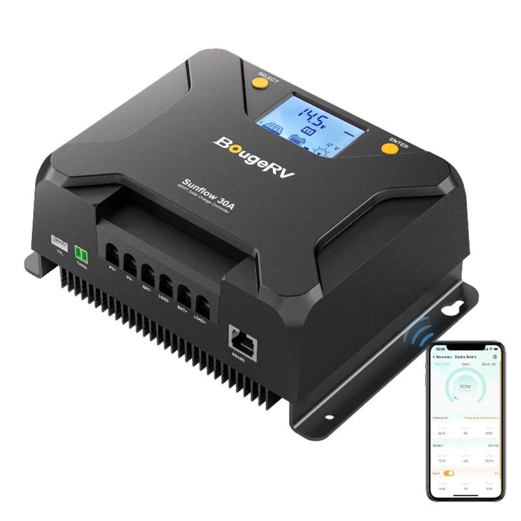 ISE217 BougeRV Sunflow 30A MPPT Solar Charge Controller 12V/24V | IP34 Rated | Mobile App Control