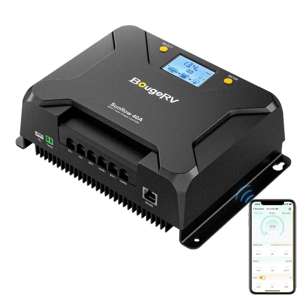 ISE218 BougeRV Sunflow 40A MPPT Solar Charge Controller 12V/24V | IP34 Rated | Mobile App Control