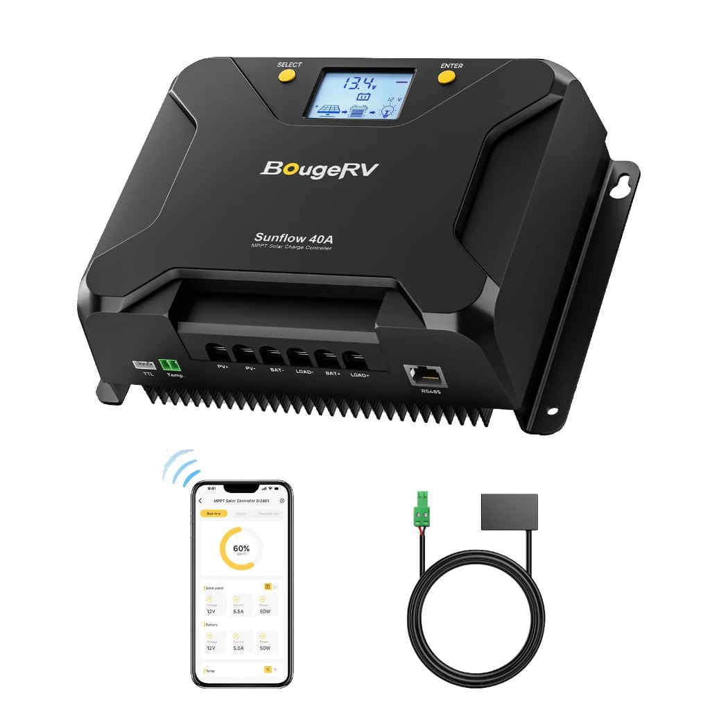 ISE218 BougeRV Sunflow 40A MPPT Solar Charge Controller 12V/24V | IP34 Rated | Mobile App Control