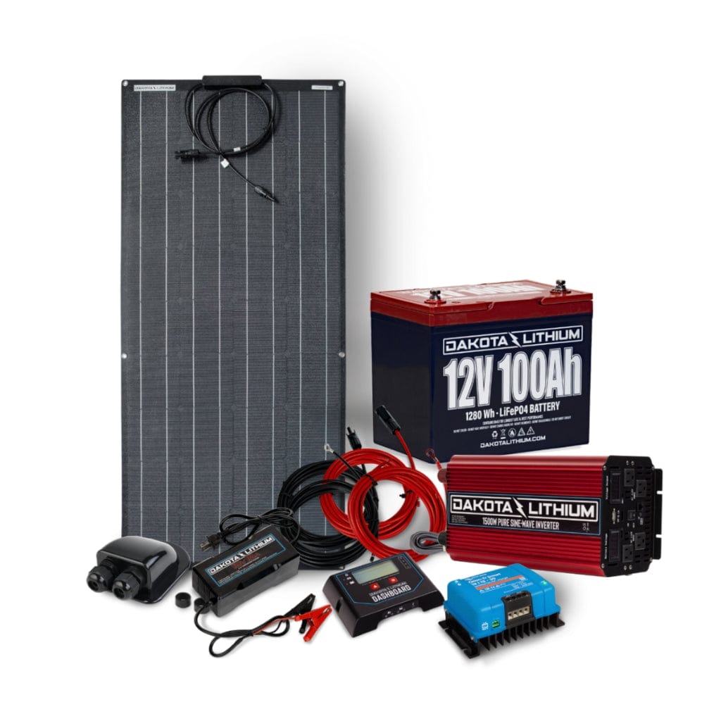 Dakota Lithium 12V 100Ah / 200Ah Off-Grid Solar Power System | 100W Solar Panel | 1500W Inverter