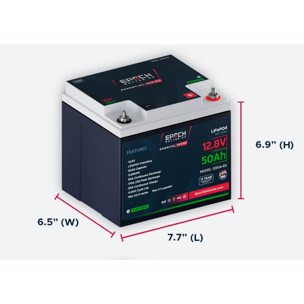 1250A-ES Epoch 12V 50Ah  LiFePO4 Battery | Bluetooth | Essentials