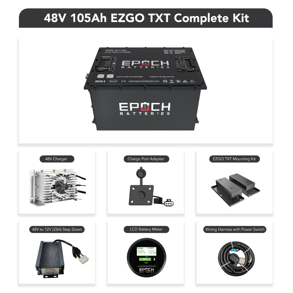 BB51105A-Kit-EZGO-TXT Epoch 48V 105Ah LiFePO4 Golf Cart Battery Set | 3500 Cycle | IP67 Rating | BMS