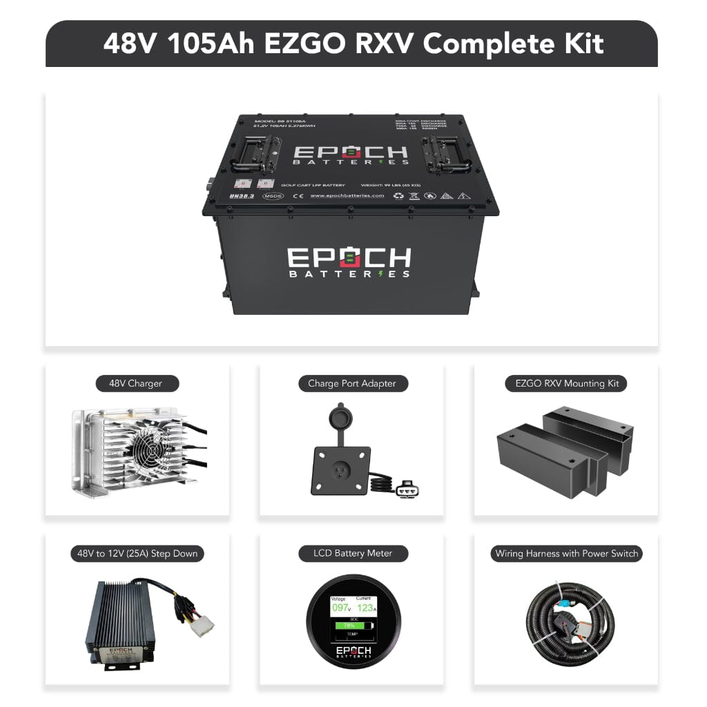 BB51105A-Kit-EZGO-RXV Epoch 48V 105Ah LiFePO4 Golf Cart Battery Set | 3500 Cycle | IP67 Rating | BMS