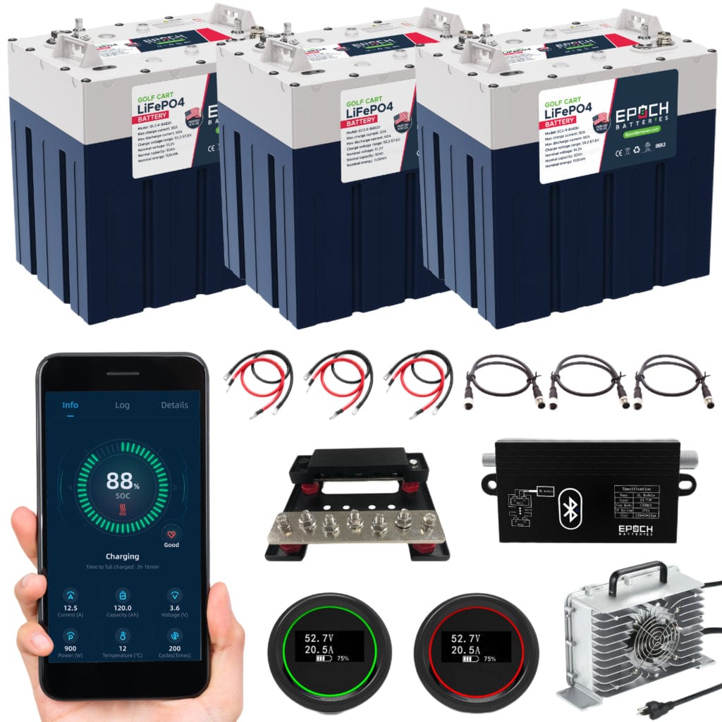 48V-90Ah-GC2-Kit Epoch 48V 90Ah GC2 LiFePO4 Golf Cart Battery Set | 4000 Cycle | IP67 Rating | BMS