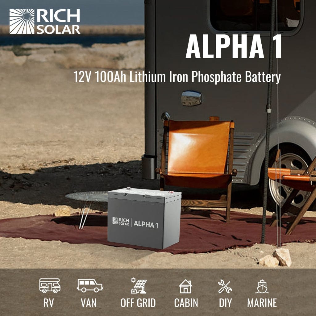 RS-B121S Rich Solar Alpha 1 12V 1280Wh 100Ah Self-Heating LiFePO4 Battery | IP65 Rated | 7000 Cycles | Solar Battery