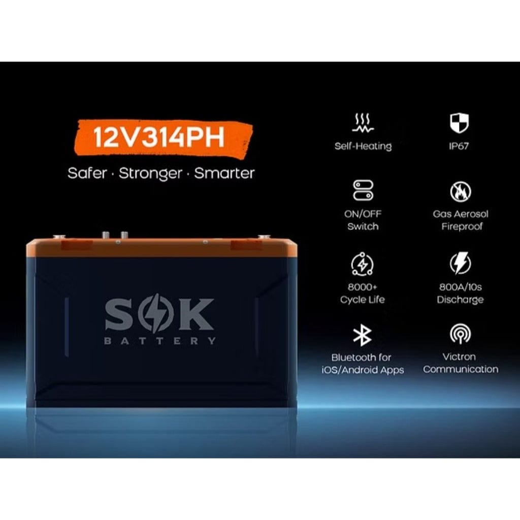 SK12V314PH SOK Battery 12V 314Ah LiFePO4 Battery With Bluetooth And Built-In Heater | 4019Wh | 15000 Cycles | Expandable