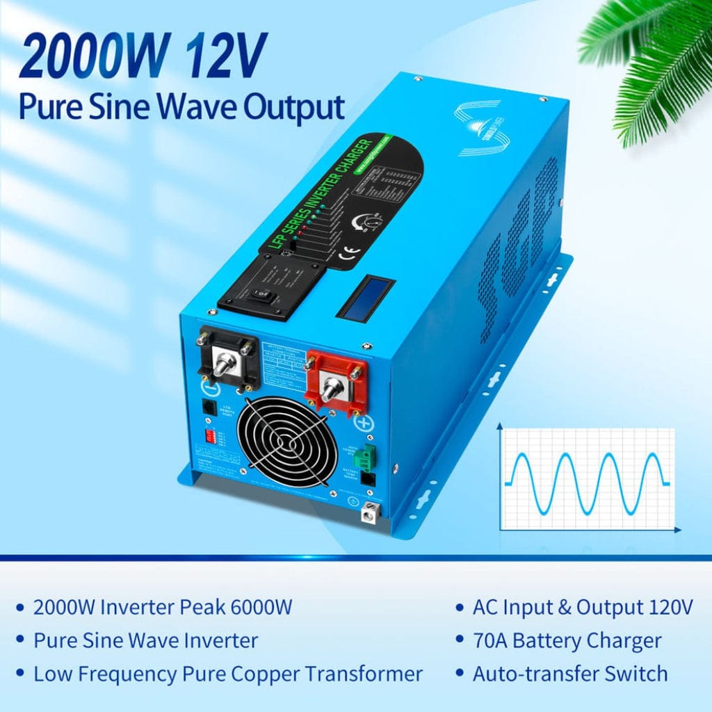 LFP2K12V120VSG SunGoldPower 2000W DC 12V Pure Sine Wave Inverter with Charger | Low Frequency Inverter | Overload Protection