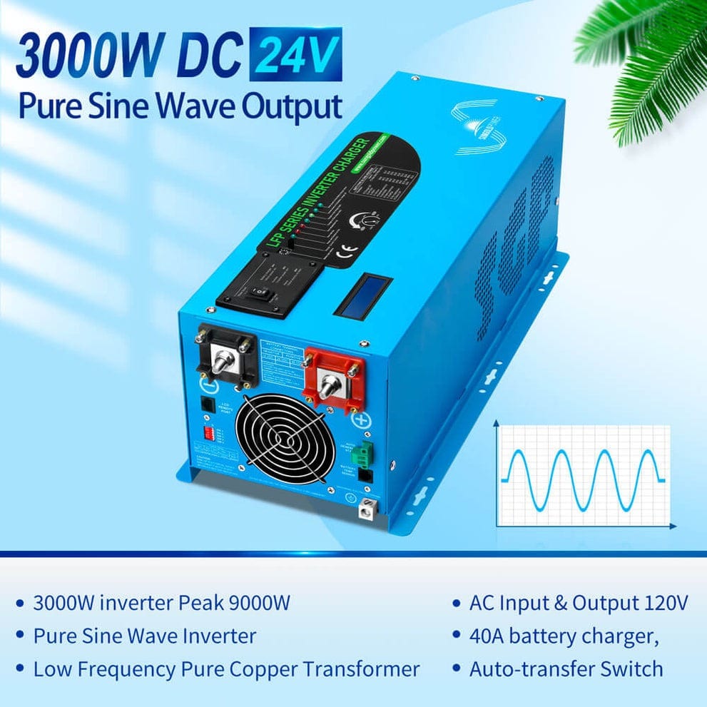 LFP3K24V120VSG SunGoldPower 3000W DC 24V Pure Sine Wave Inverter with Charger | Low Frequency Inverter | Overload Protection