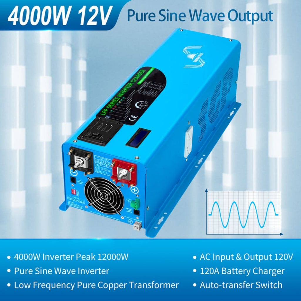 LFP4K12V120VSG SunGoldPower 4000W DC 12V Pure Sine Wave Inverter with Charger | Low Frequency Inverter | Overload Protection