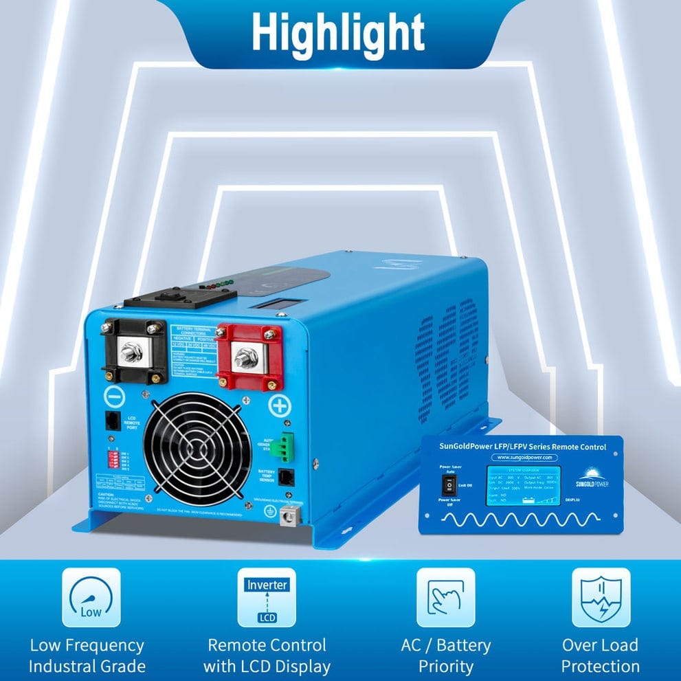 LFP4K24V120VSG SunGoldPower 4000W DC 24V Pure Sine Wave Inverter with Charger | Low Frequency Inverter | Overload Protection