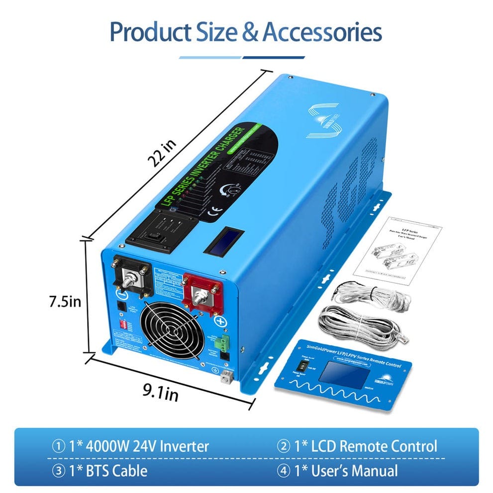 LFP4K24V120VSG SunGoldPower 4000W DC 24V Pure Sine Wave Inverter with Charger | Low Frequency Inverter | Overload Protection