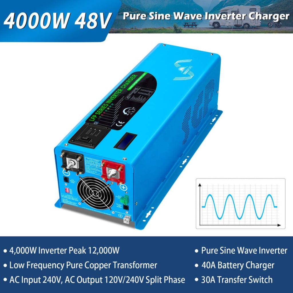 LFP4K48V230VSP SunGoldPower 4000W DC 48V Split Phase Inverter with Charger | Pure Sine Wave | Low Frequency | UL1741 Standard