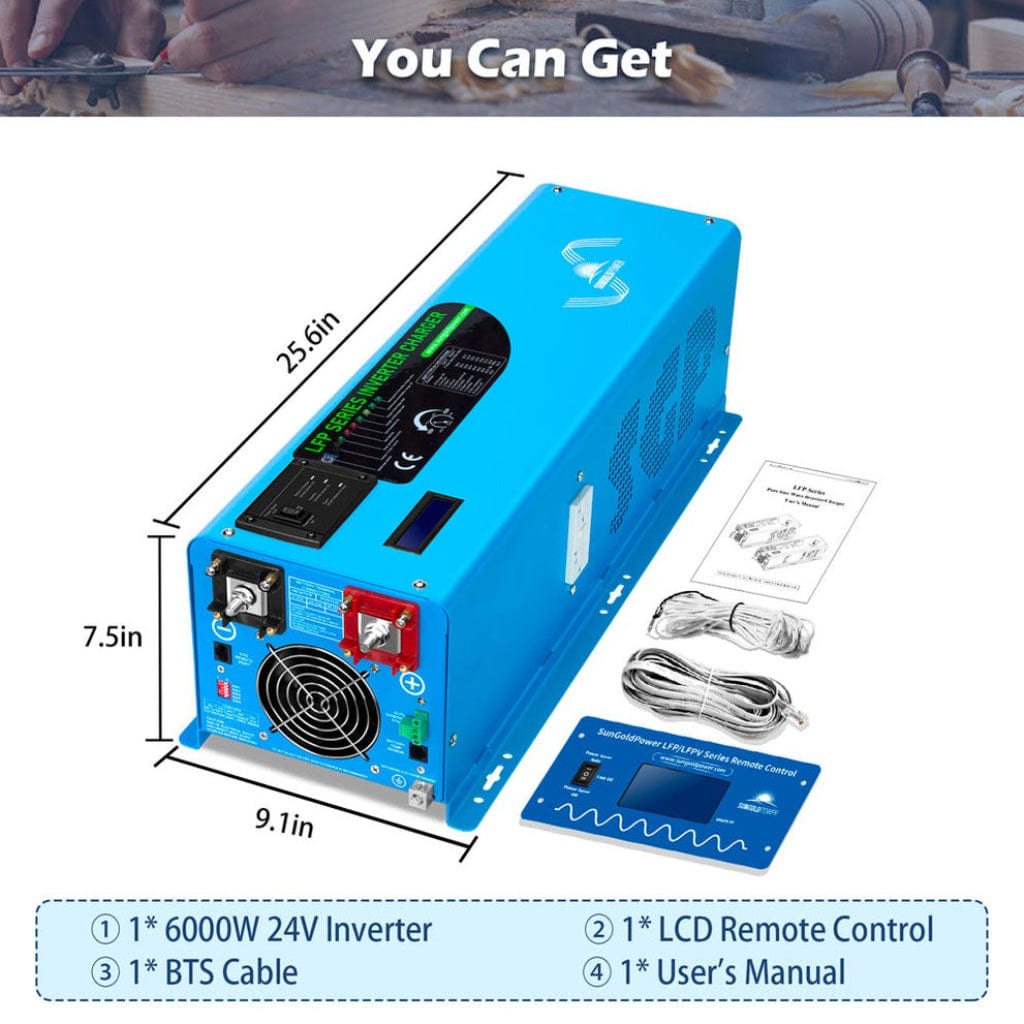 LFP6K24V230VSP SunGoldPower 6000W DC 24V Split Phase Inverter with Charger | Pure Sine Wave | Low Frequency