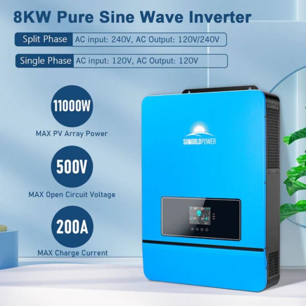 SPH8K48SP SunGoldPower 8KW 48V Hybrid Split Phase Inverter | Pure Sine Wave | Solar Inverter | IP20 Rated | ROHS Certified
