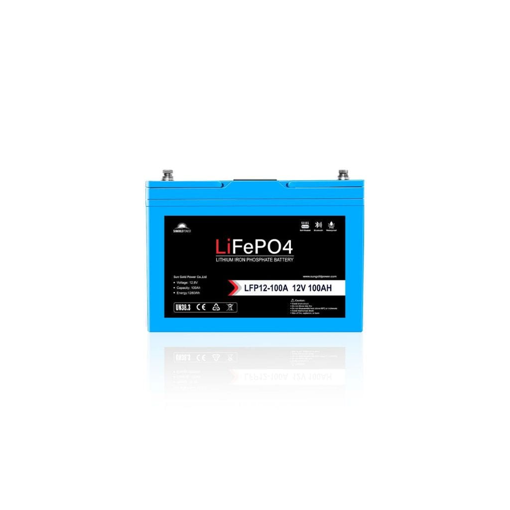 SGP12V100S SunGoldPower LFP-12V-100A 12V 100Ah LiFePO4 Battery | Bluetooth | Self-Heating | IP65 Rating | Home Backup Battery