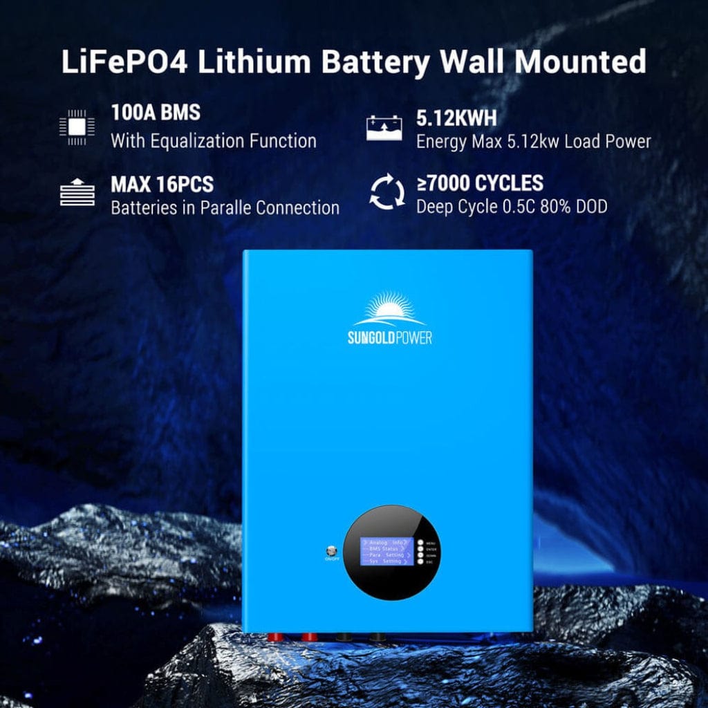 SG48100M SunGoldPower SG48100M 5.12kwh Powerwall LiFePO4 Battery | LCD Display | IP65 Rating | Home Backup Battery