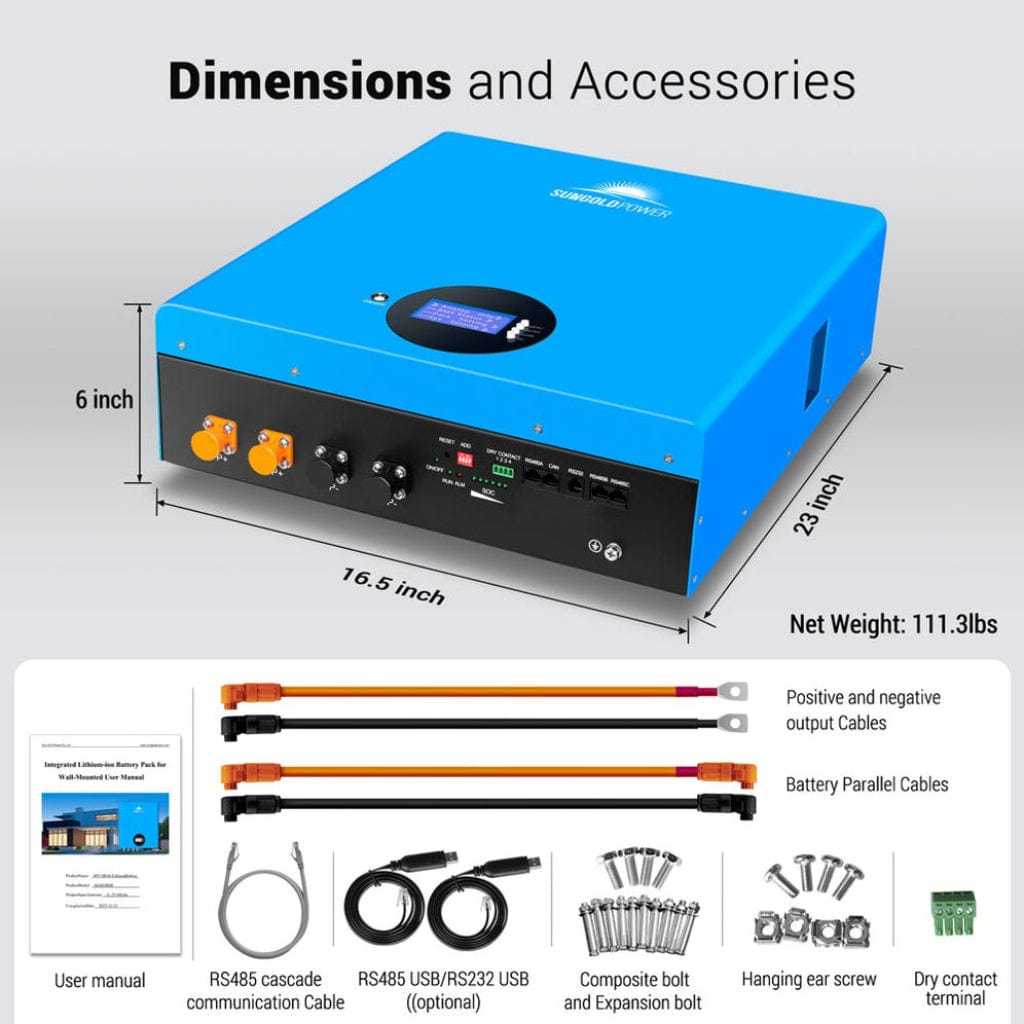 SG48100M SunGoldPower SG48100M 5.12kwh Powerwall LiFePO4 Battery | LCD Display | IP65 Rating | Home Backup Battery