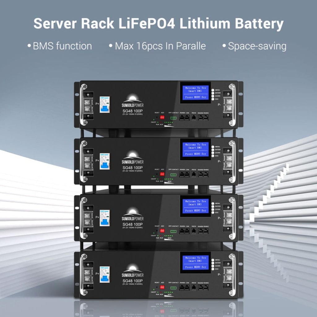 SG48100P SunGoldPower SG48100P 48V 100Ah Server Rack LiFePO4 Battery | UL 1973 Certified | IP65 Rating | Home Backup Battery