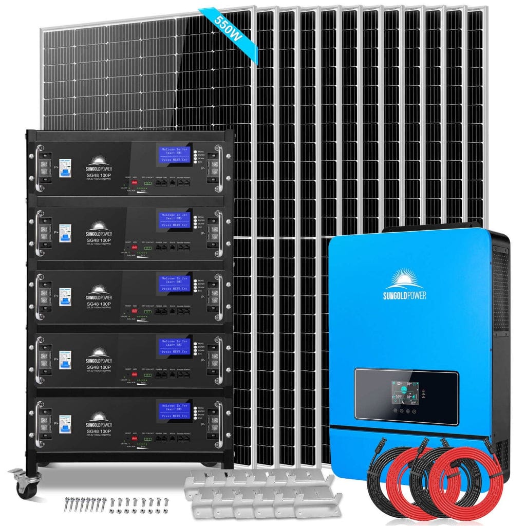 SGR-10K25S SunGoldPower SGR-10K25S Off-Grid Solar Kit with 25.6kWh Server Rack LiFePO4 Battery and 10000W Split Phase Solar Inverter | 6600W Mono Solar Panel | Home Solar Generator